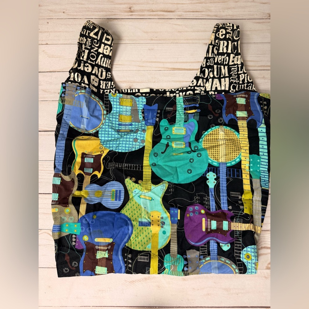 Reversible Colorful Guitar Print Tote Bag